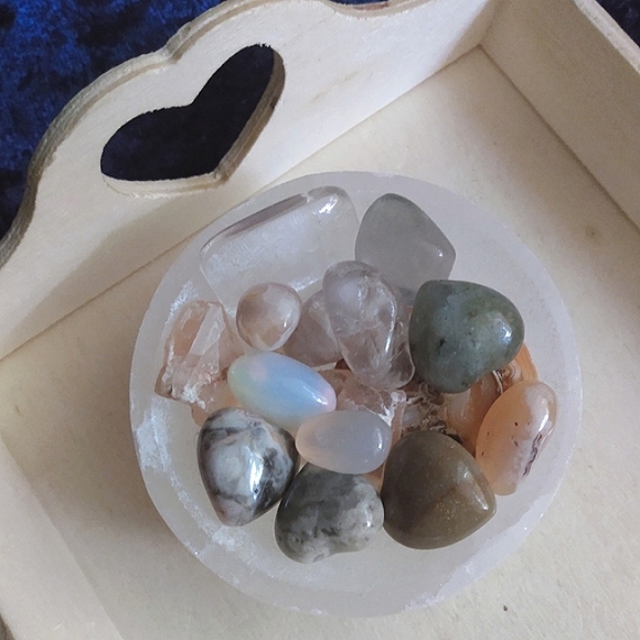 ☯️ Ammonite Shell BowL ✨CrAZy AGaTe MiNi PuFF Heart ✨Selenite ChiP CRYSTAL BoWL - Picture 10 of 10